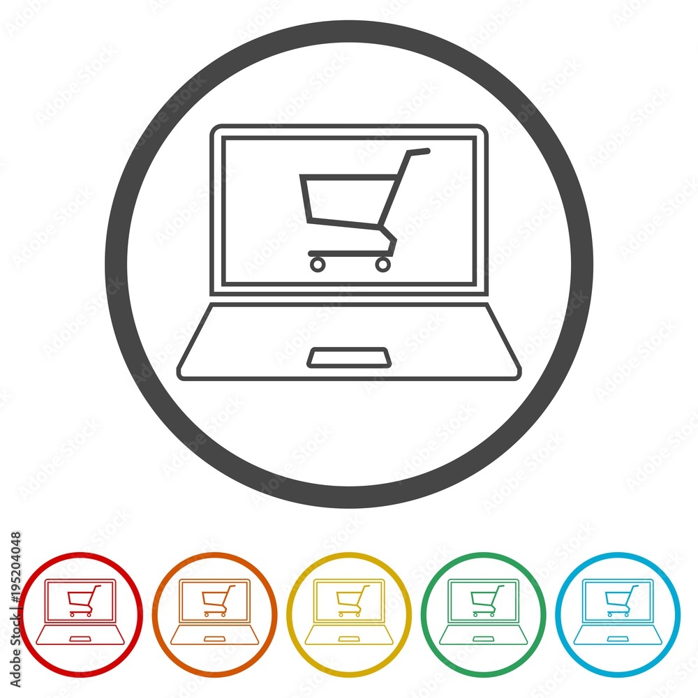 Online shop sign, Online shopping on laptop, 6 Colors Included Online shop sign, Online shopping on laptop, 6 Colors Included