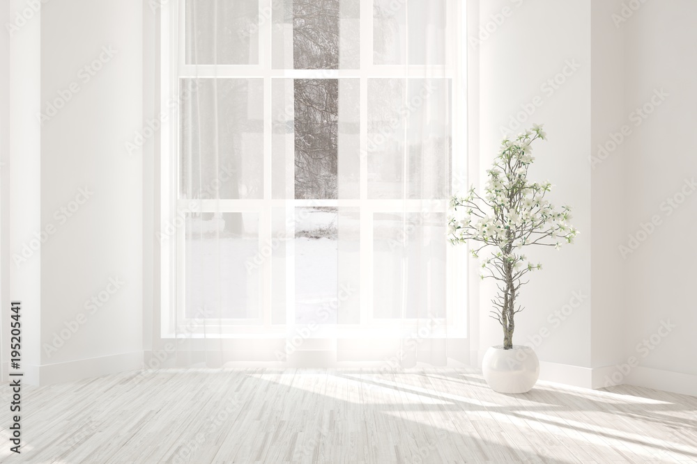 Fototapeta premium White empty room. Scandinavian interior design. 3D illustration