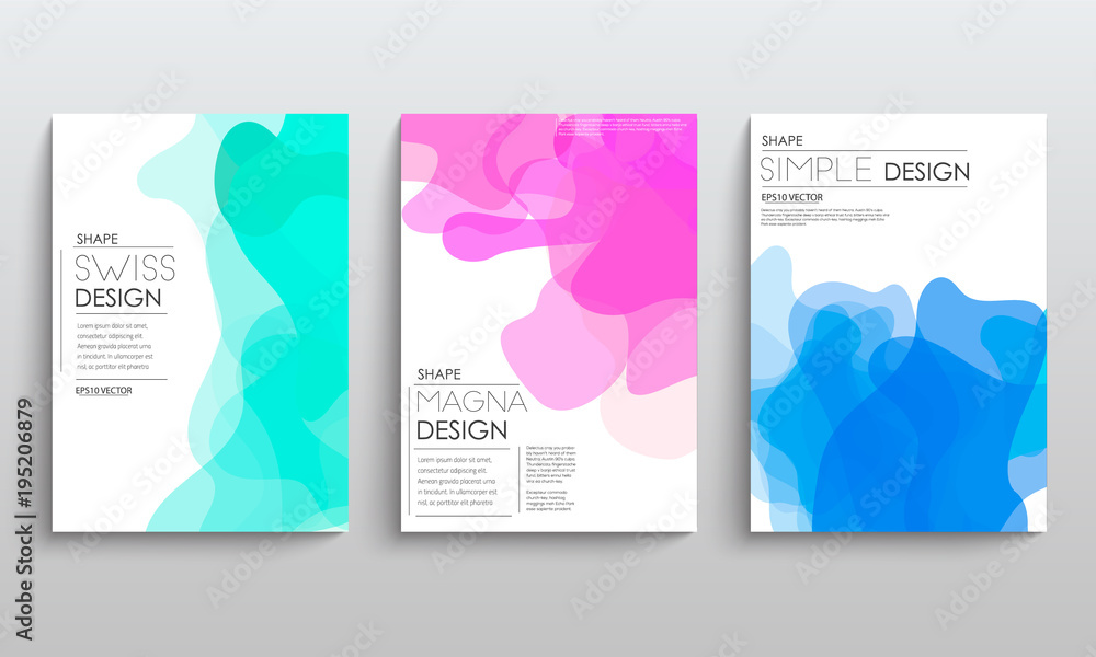 Set of cards with blend liqud colors. Futuristic abstract design. Usable for banners, covers, layout and posters. Vector.