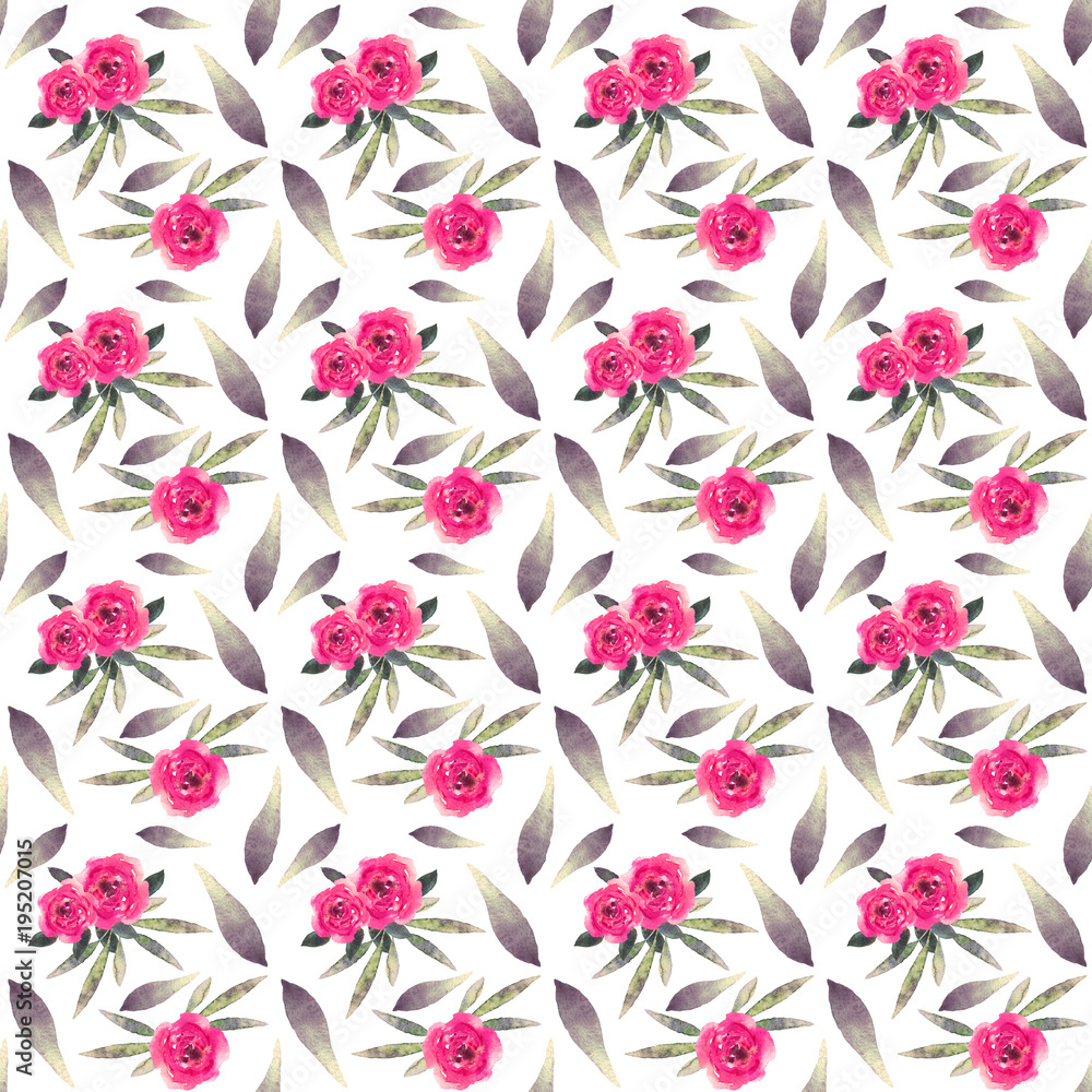 Seamless pattern with watercolor flowers, leaves Seamless pattern with watercolor flowers, leaves