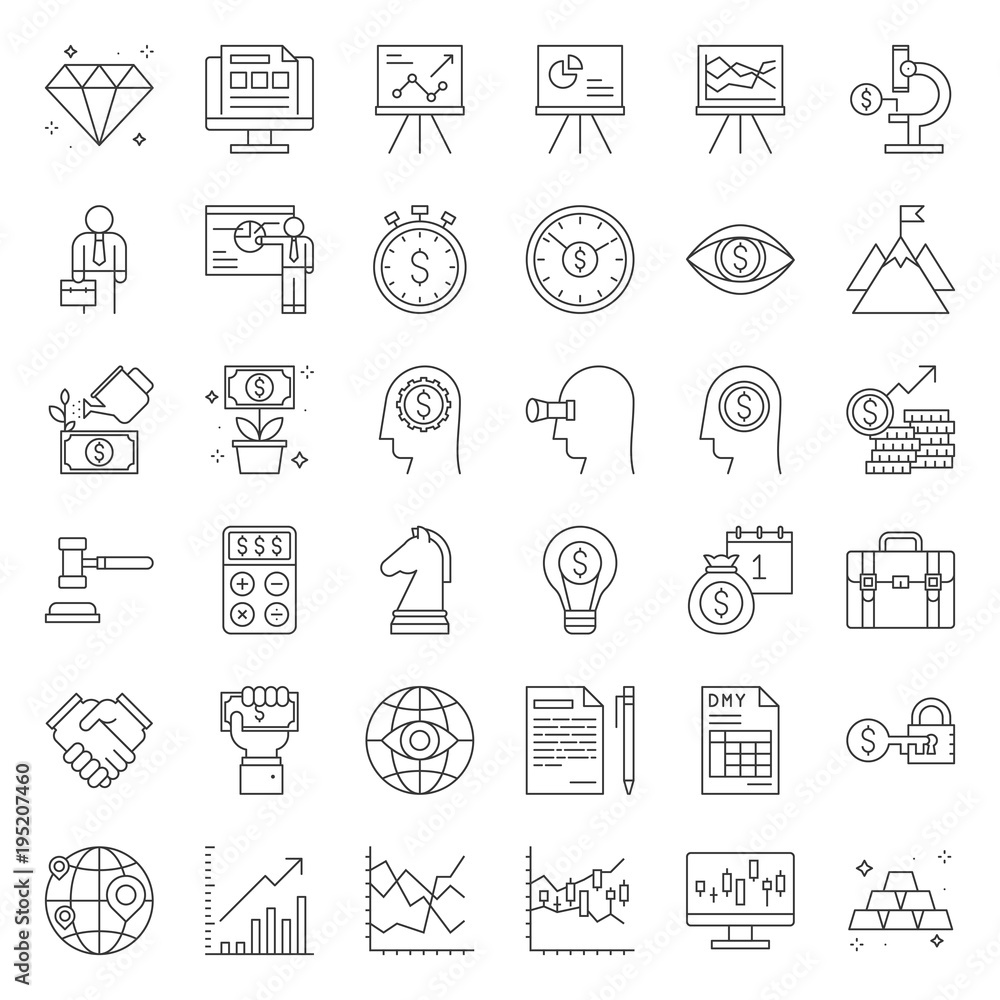Investment and business analyze, thin line icon set Investment and business analyze, thin line icon set