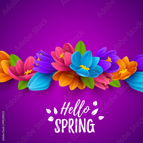 Colorful spring background with beautiful flowers. Vector illustration.