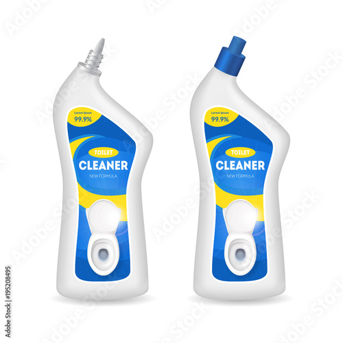 Realistic Detailed 3d Bottles with Toilet Cleaner. Vector