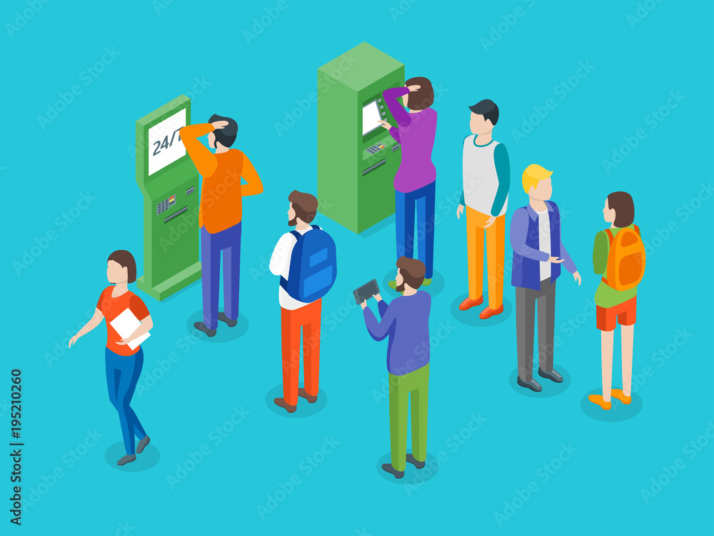 Fototapeta premium Payment Terminal and People Concept 3d Isometric View. Vector