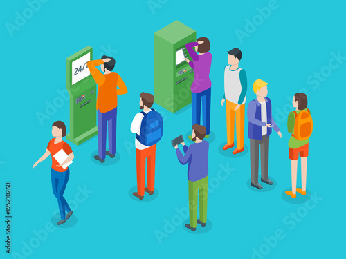 Payment Terminal and People Concept 3d Isometric View. Vector