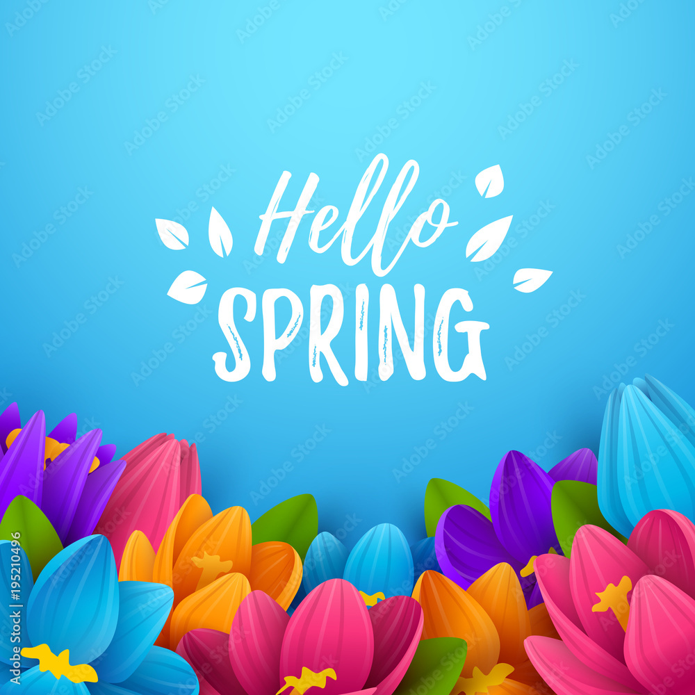 Colorful spring background with beautiful flowers. Vector illustration ...