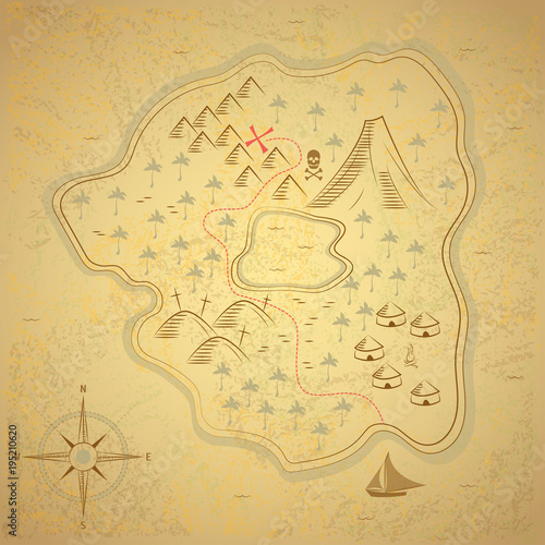 Pirate Treasure Map Background Card. Vector