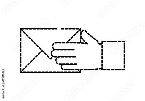 dotted shape man hand with letter text message