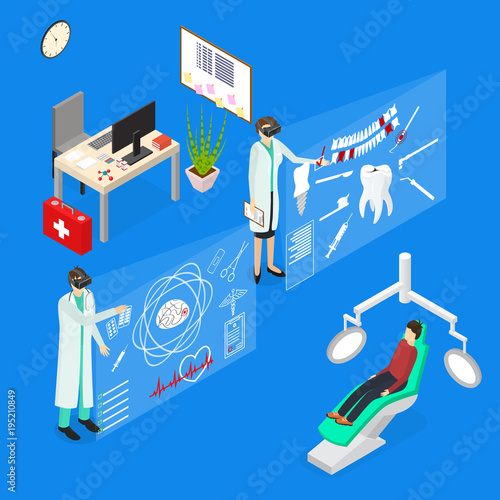 Virtual Reality Doctor Concept 3d Isometric View. Vector