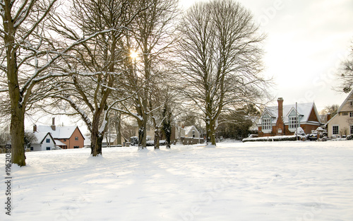 Village green in the snow