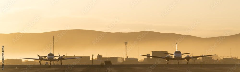 Beautiful morning sunrise over the apron of Uyuni airport, best of aviation photography