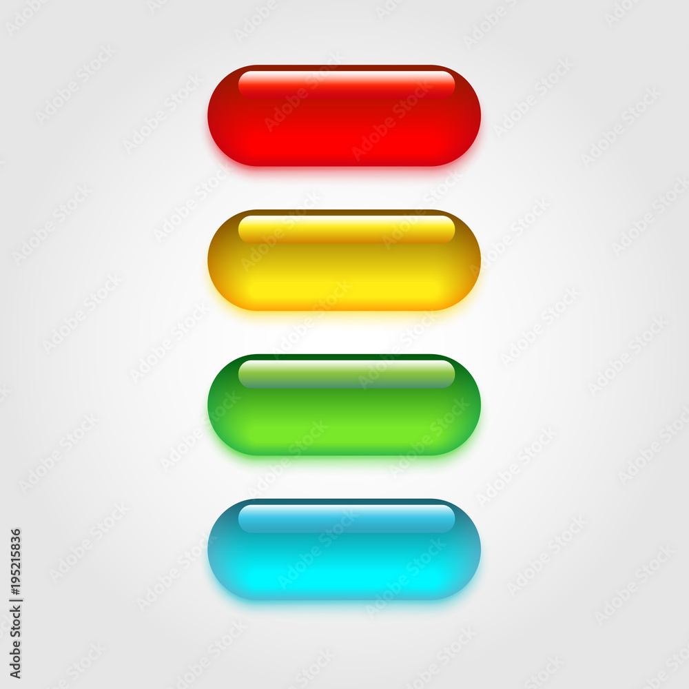 Realistic glass buttons isolated on light background. Set of colorfull pillss. Vector Illustration. Realistic glass buttons isolated on light background. Set of colorfull pillss. Vector Illustration.