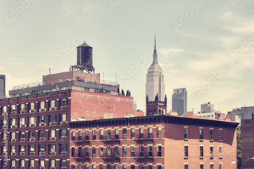 Retro toned picture of old Manhattan buildings, New York City, USA.