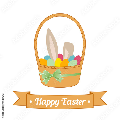Bunny and eggs in basket. Typographic designs on banner for Easter Day. Vector 
illustration on a white background