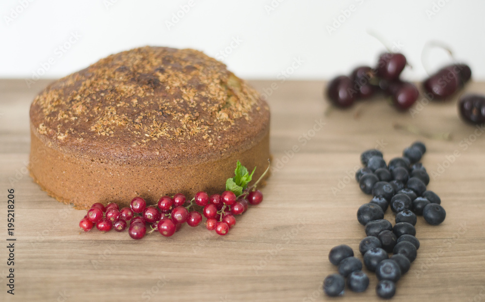 Homemade cake with red berries.