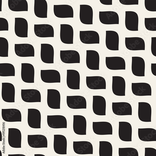 Vector Seamless Black and White Hand Drawn Wavy Lines Pattern