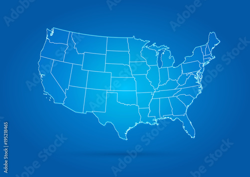 Nord Amerkia USA Karte blau Outline