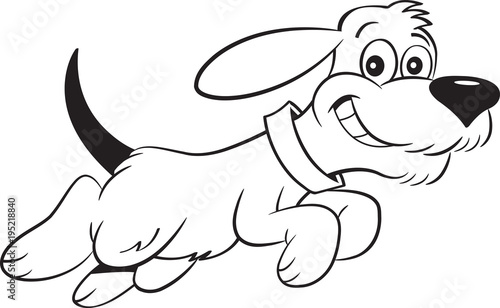 Black and white illustration of a dog leaping.