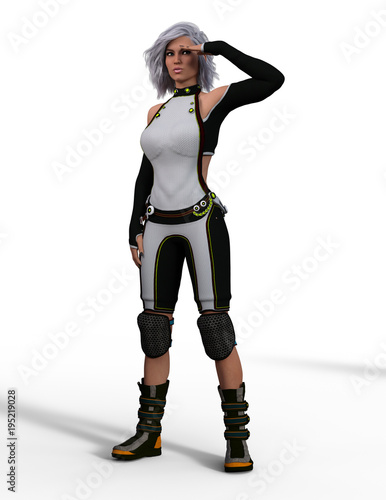 Sexy Female Science Fiction Character Giving Salute 3D Rendering