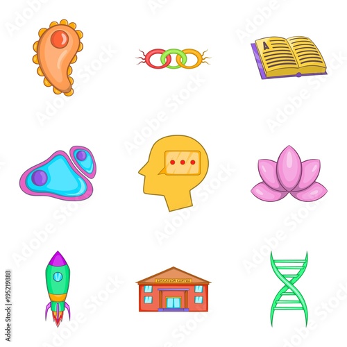 Intellect icons set, cartoon style