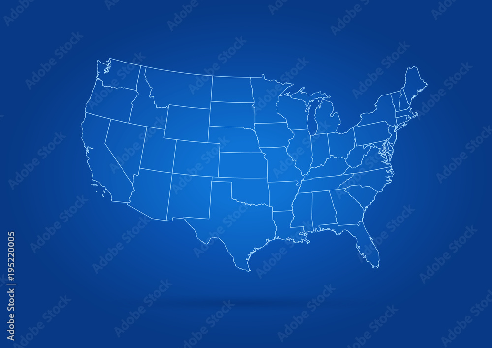 USA map green on blue background rectangle USA map green on blue background rectangle