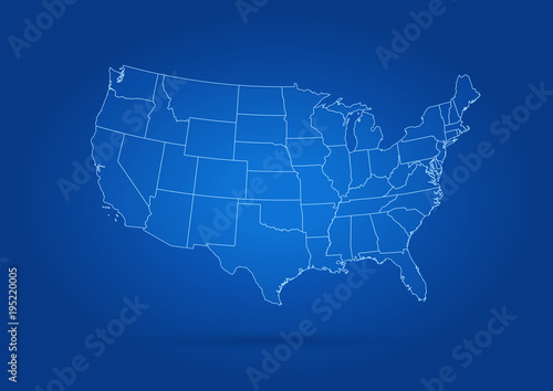 USA map green on blue background rectangle