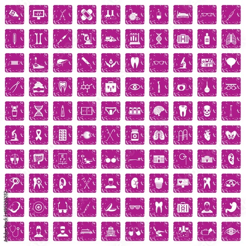 100 medical icons set grunge pink