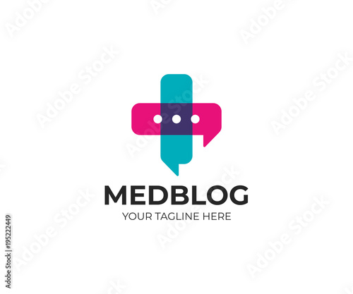 Medical cross and chat symbol logo template. Pharmacy vector design. Hospital consultation illustration