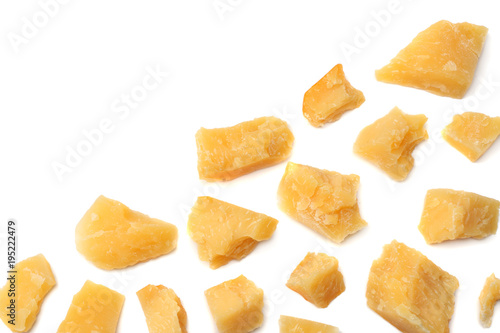 parmesan cheese isolated on a white background top view