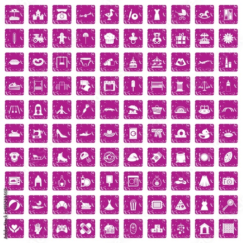 100 motherhood icons set grunge pink