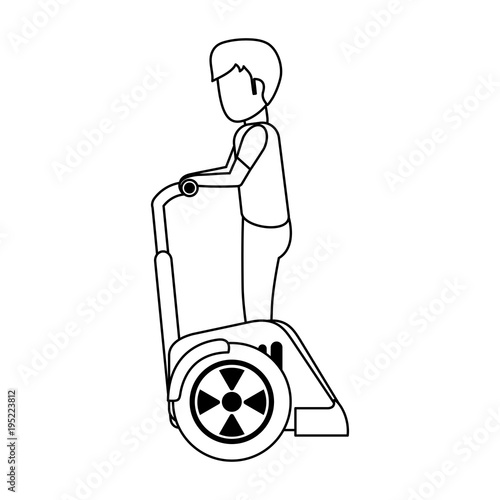 Man on two wheels electric scooter vector illustration graphic design