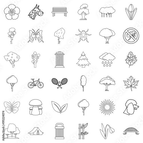 Town green park icons set, outline style