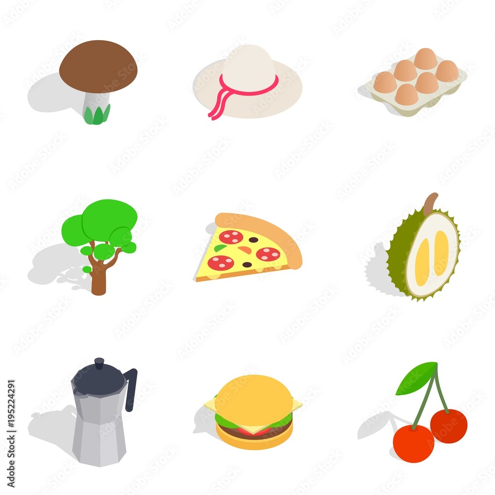 Detox cafe icons set, isometric style Detox cafe icons set, isometric style