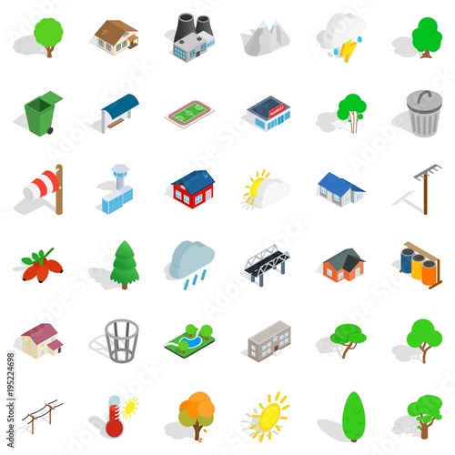 Home garden icons set, isometric style