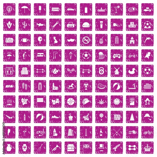 100 ball icons set grunge pink
