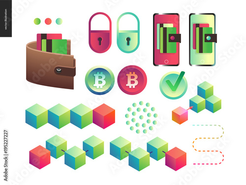 Blockchain concept vector illustration - scheme showing the cryptocurrency transaction processing and user connection