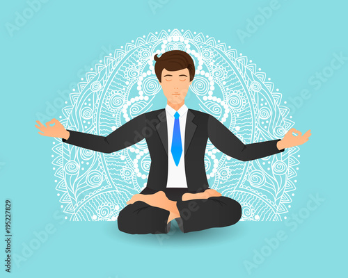 Vector illustration of businessman sitting in lotus pose. 