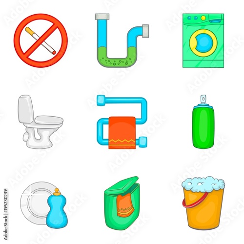 Sanitary equipment icons set, cartoon style