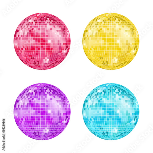 Realistic Detailed Disco Ball Set. Vector