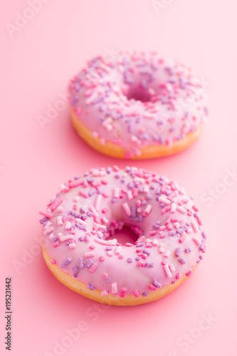 Two pink donuts.