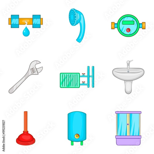 Sanitary ceramics icons set, cartoon style