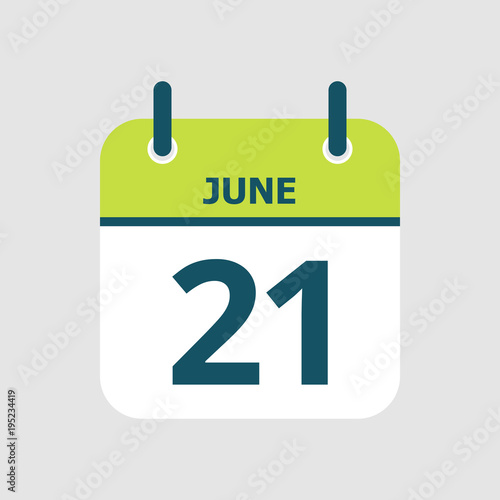 Flat icon calendar 21st of June isolated on gray background. Vector illustration.