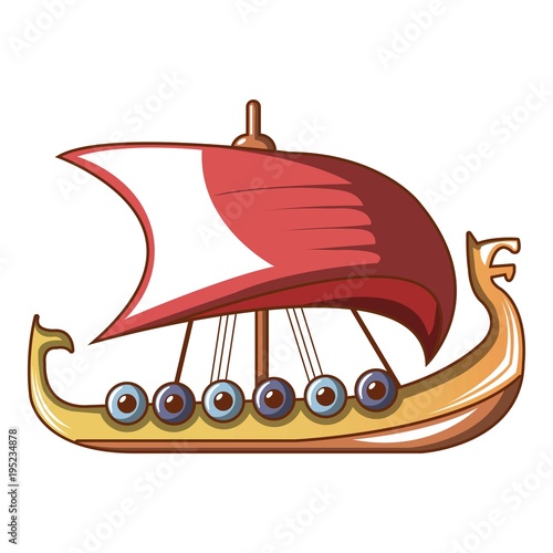 Scandinavian ship icon, cartoon style