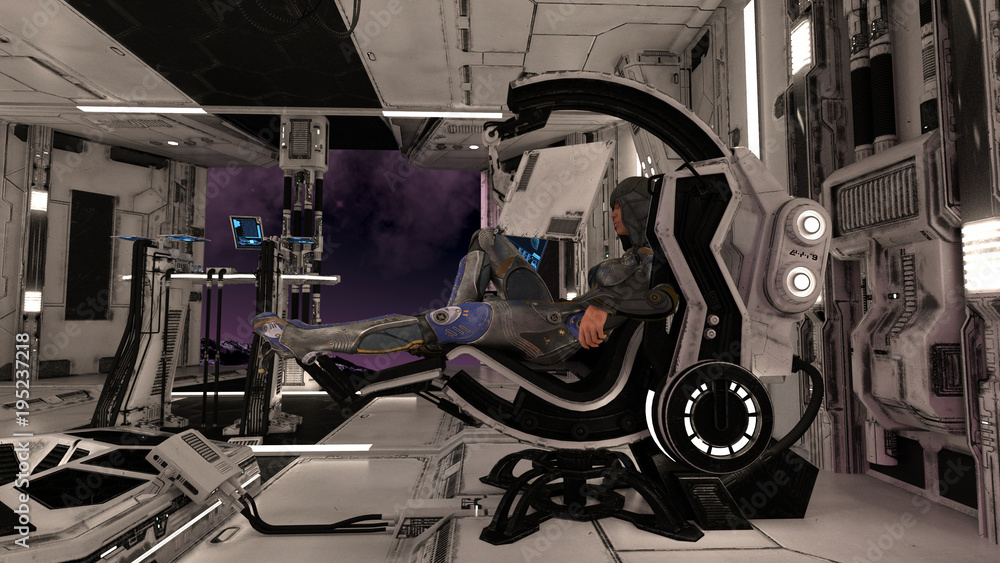 Fototapeta premium Statek kosmiczny z renderowaniem 3D kobiet podróżujących w science fiction