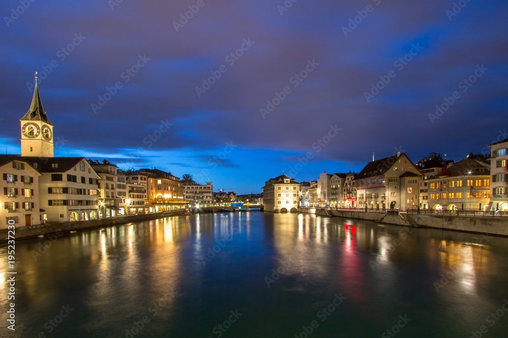 Zurich Limmat river at night