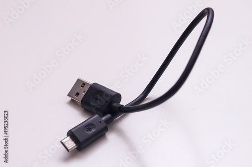 USB and micro USB connector cable. Micro-USB cable connector on white background.