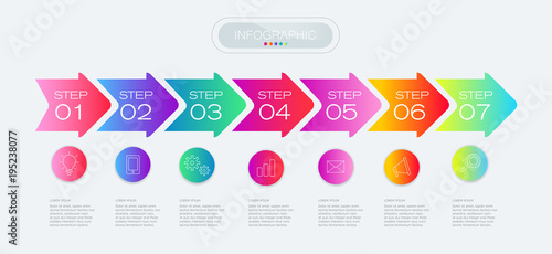 Process chart. Abstract elements of graph, diagram with 7 steps, options, parts or processes. Vector business template for presentation. Creative concept for infographic.