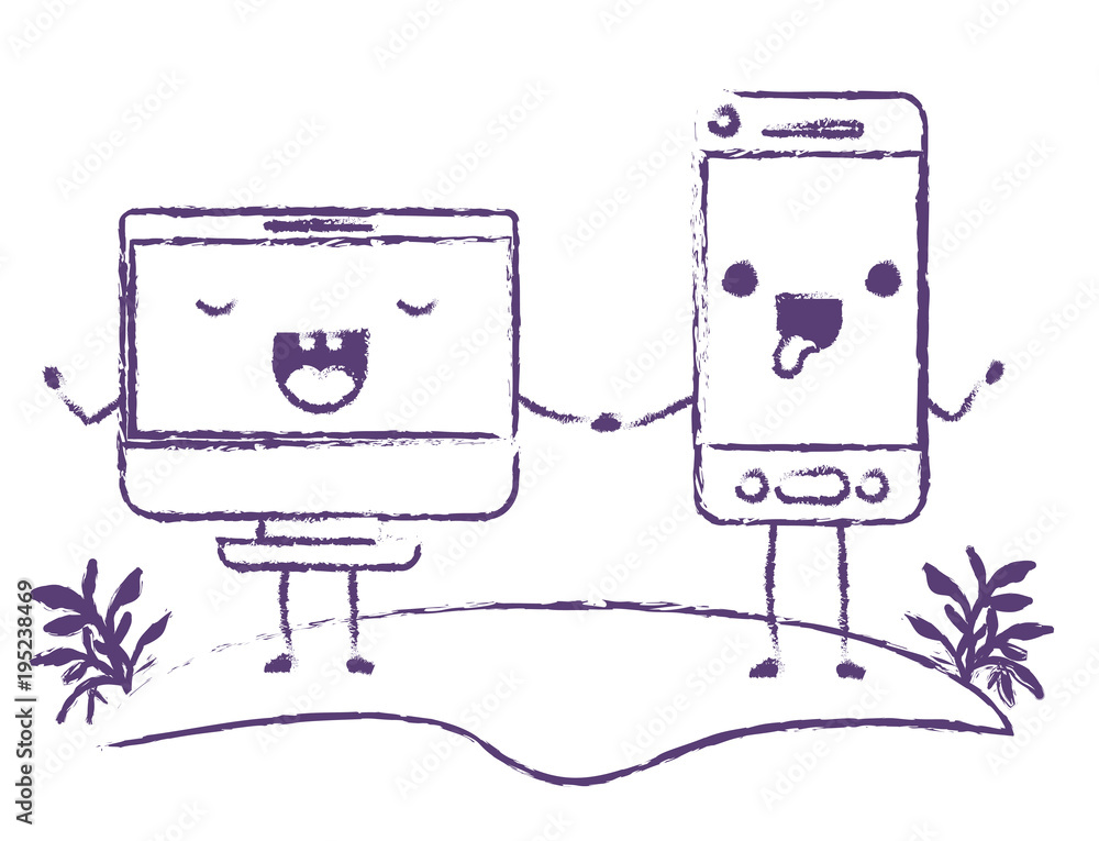 smartphone and monitor computer kawaii characters vector illustration design smartphone and monitor computer kawaii characters vector illustration design