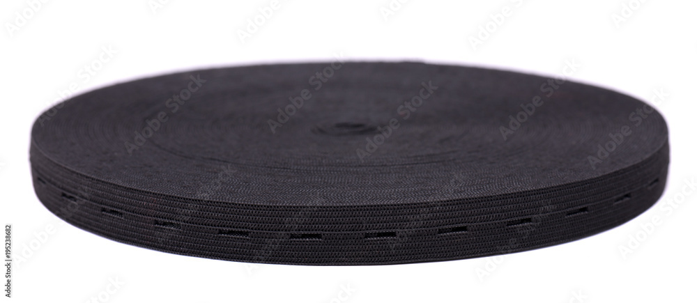 Black sewing elastic band isolated on white background. Black sewing elastic band isolated on white background.