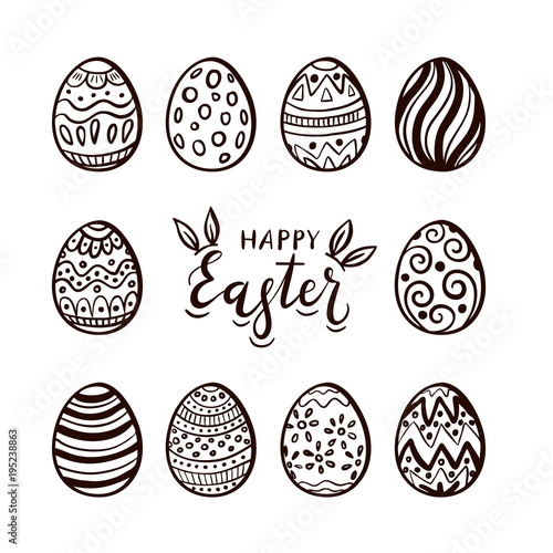 Set of Easter eggs and lettering